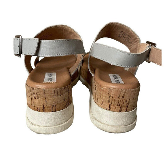 Steve Madden Brenda Light Grey Strap Cork Wedge Chunky Sandal 7.5 - Picture 6 of 9